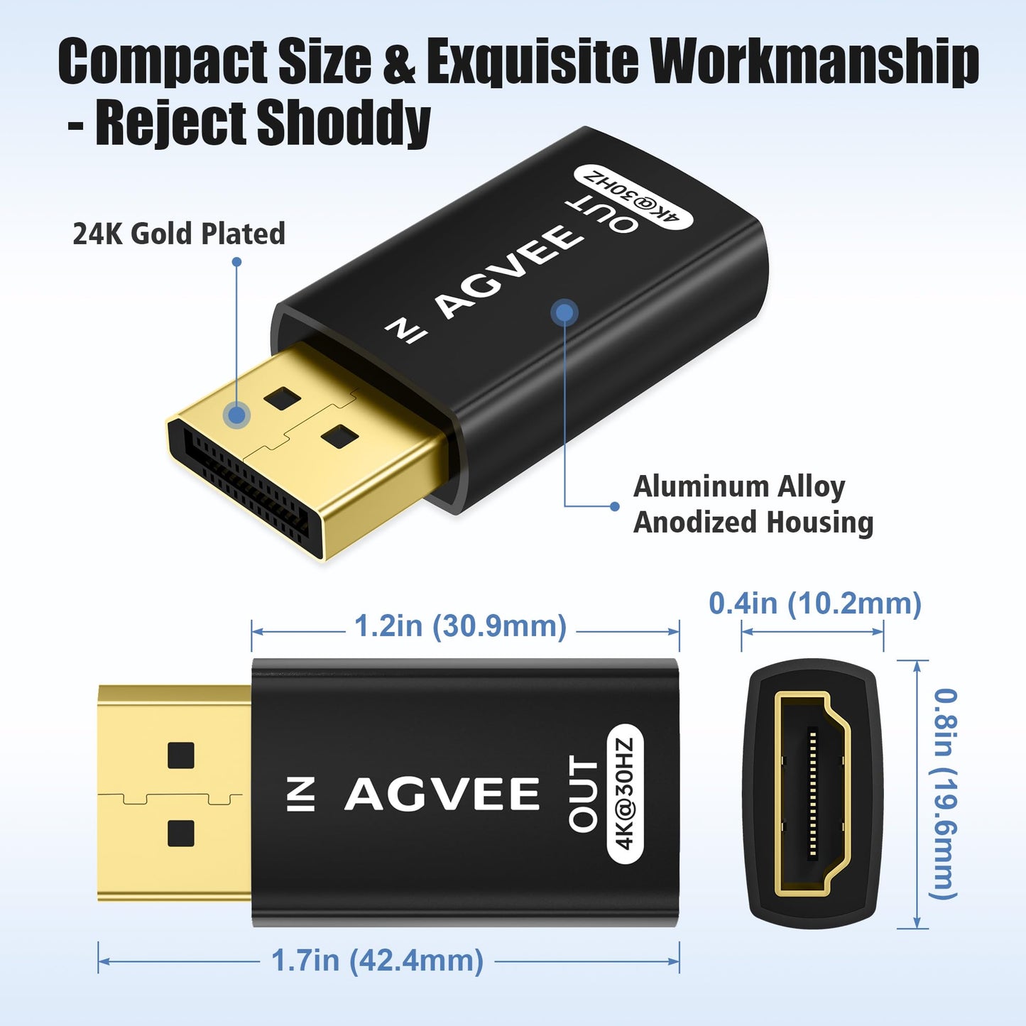 AGVEE 2 Pack 4K@30HZ DisplayPort to HDMI Adapter DP Display Port Converter