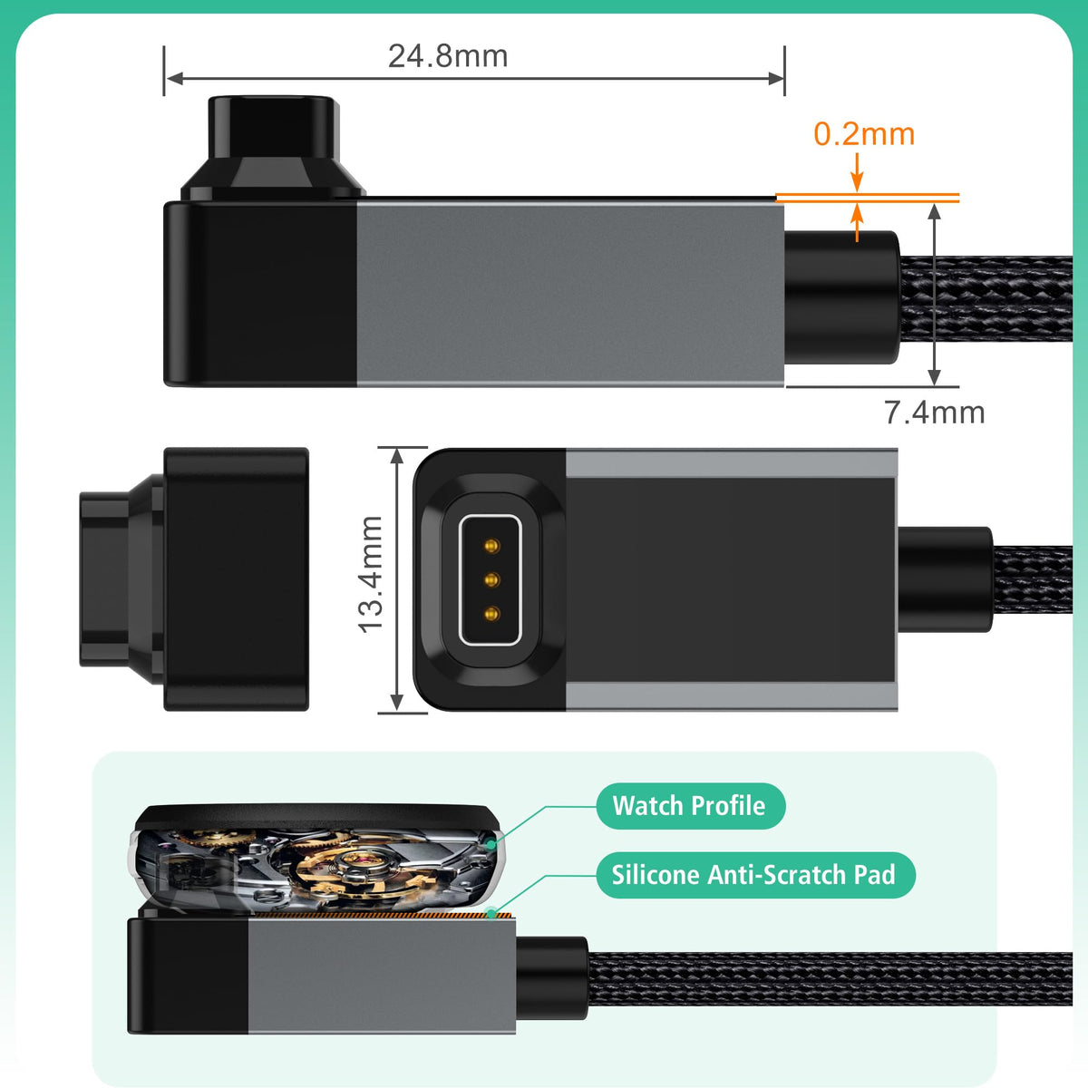 AGVEE 2 Pack 1.5ft Charger for Coros Smartwatch, L-Shape Right Angle