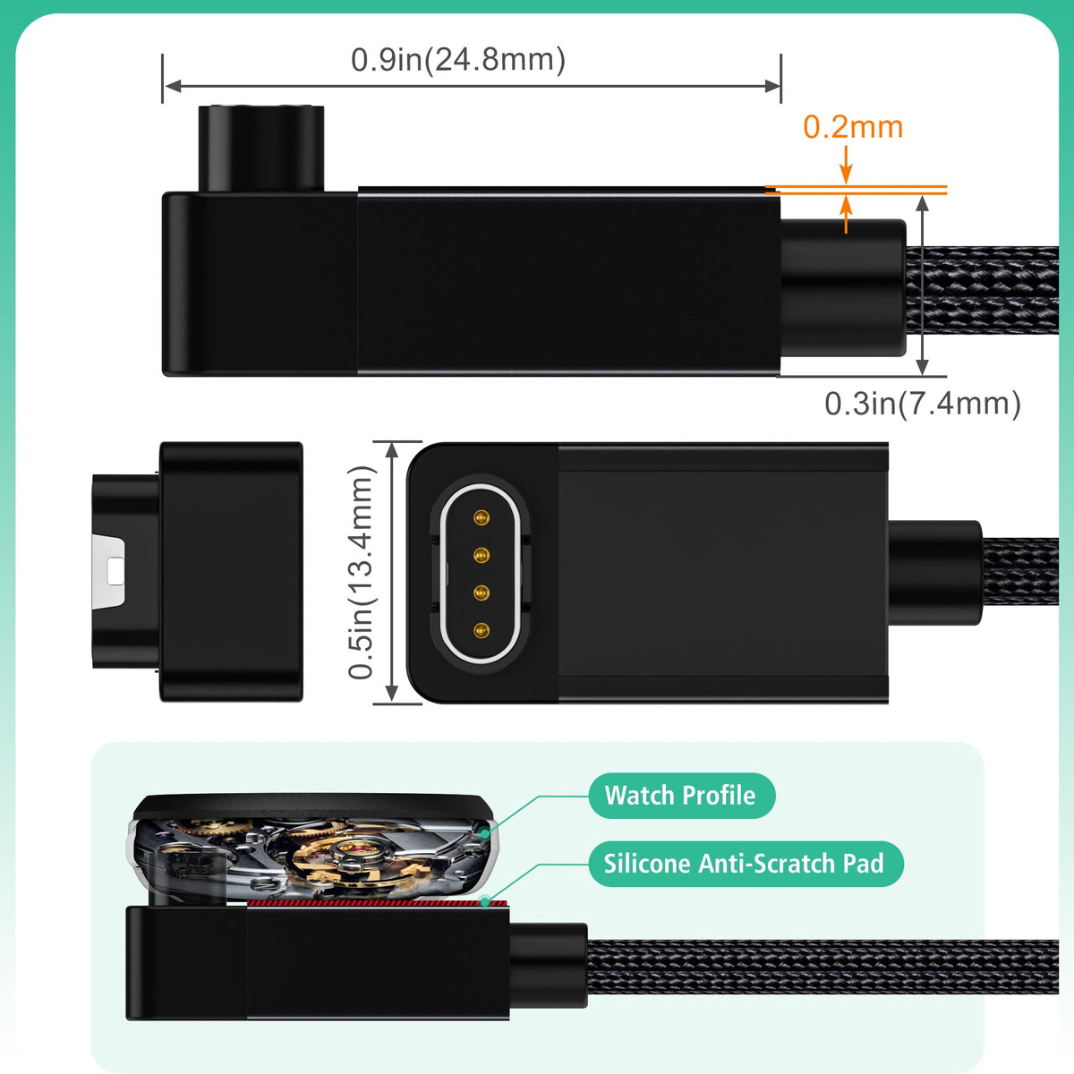 AGVEE 2 Pack 6.6ft Charger for Garmin Watch, L-Shape Nil Gap Charging Cable