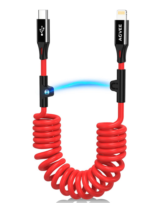 AGVEE 3ft Coiled USB-C to Lightning Cable [MFI Certified] Carplay