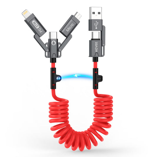 AGVEE 5ft 5-in-1 Coiled Multi Charging Charger Data Transfer Cable