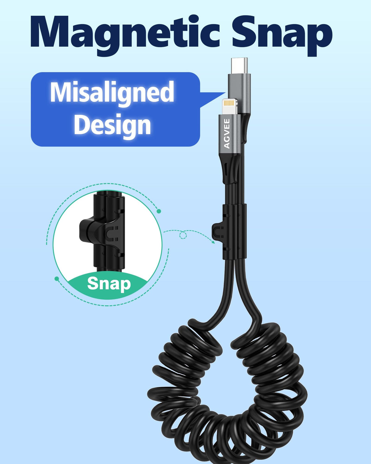 AGVEE 3ft Coiled USB-C to Lightning Cable [MFI Certified] Carplay