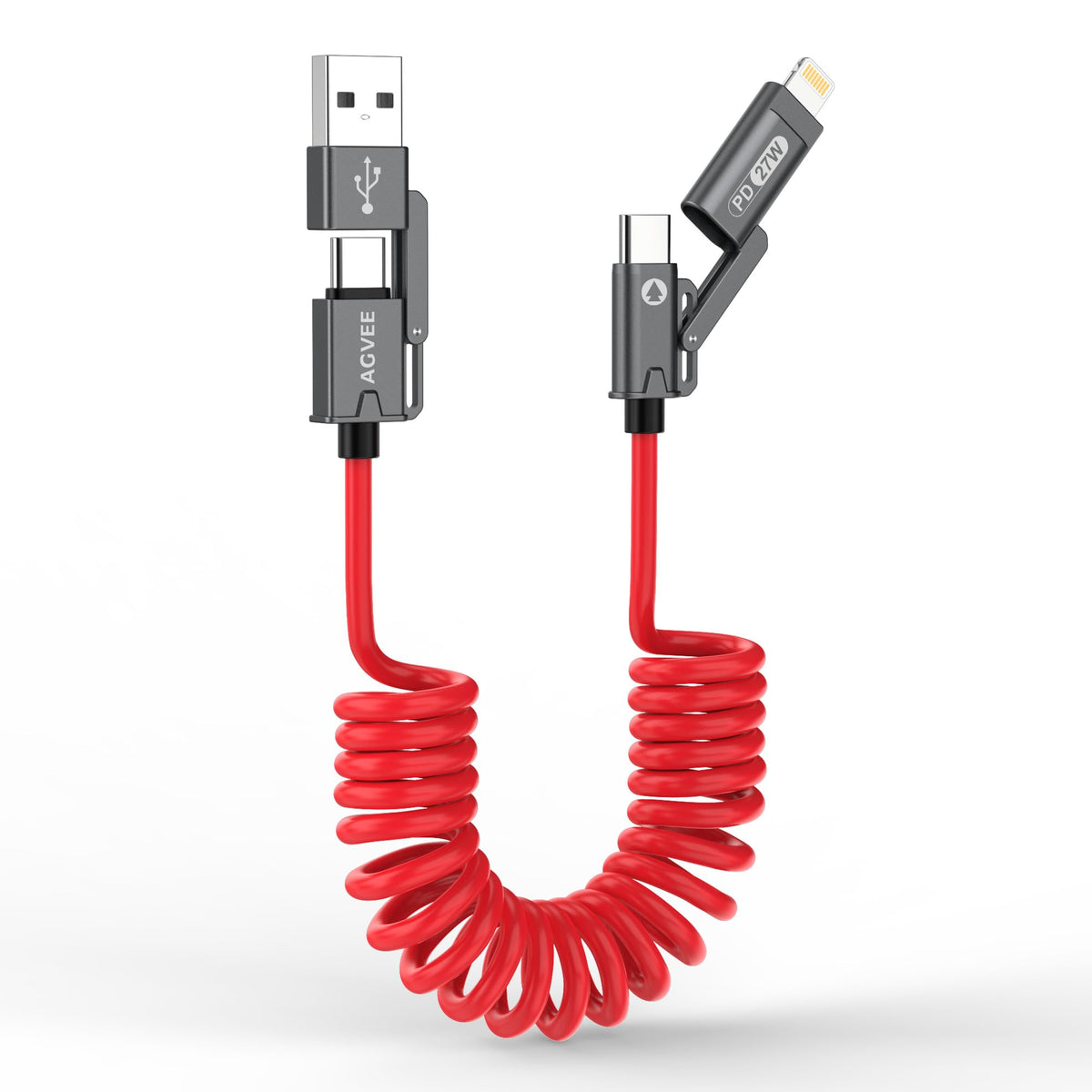 AGVEE 5ft 4-in-1 Coiled Multi Charging Charger Data Transfer Cable