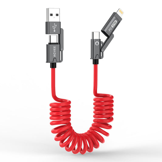 AGVEE 5ft 4-in-1 Coiled Multi Charging Charger Data Transfer Cable