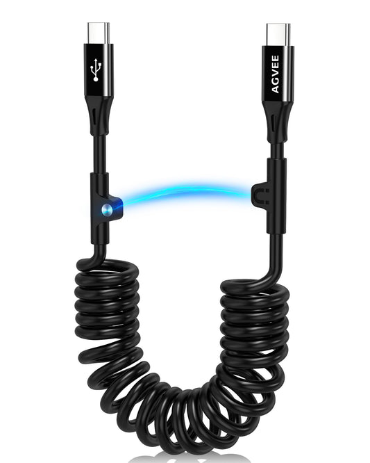 AGVEE 3ft Coiled USB-C to USB-C Cable [USB-IF Certified] Carplay
