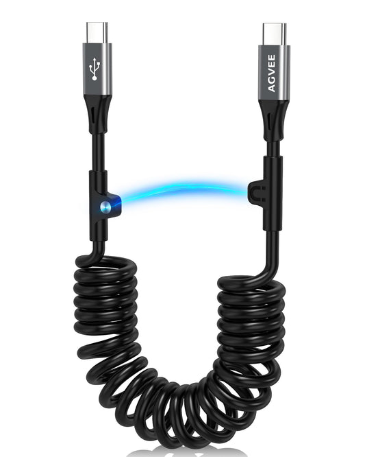 AGVEE 2 Pack 3ft Coiled USB-C to USB-C Cable [USB-IF Certified] Carplay