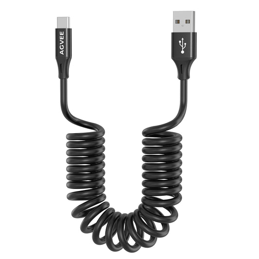 AGVEE 2 Pack 1.5ft Coiled USB-A to USB-C Cable [USB-IF Certified] Carplay