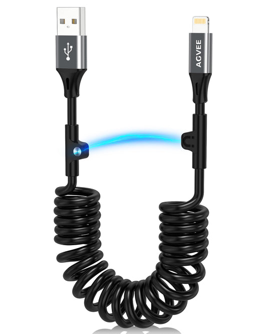 AGVEE 2 Pack 3ft Coiled USB-A to Lightning Cable [MFI Certified] Carplay