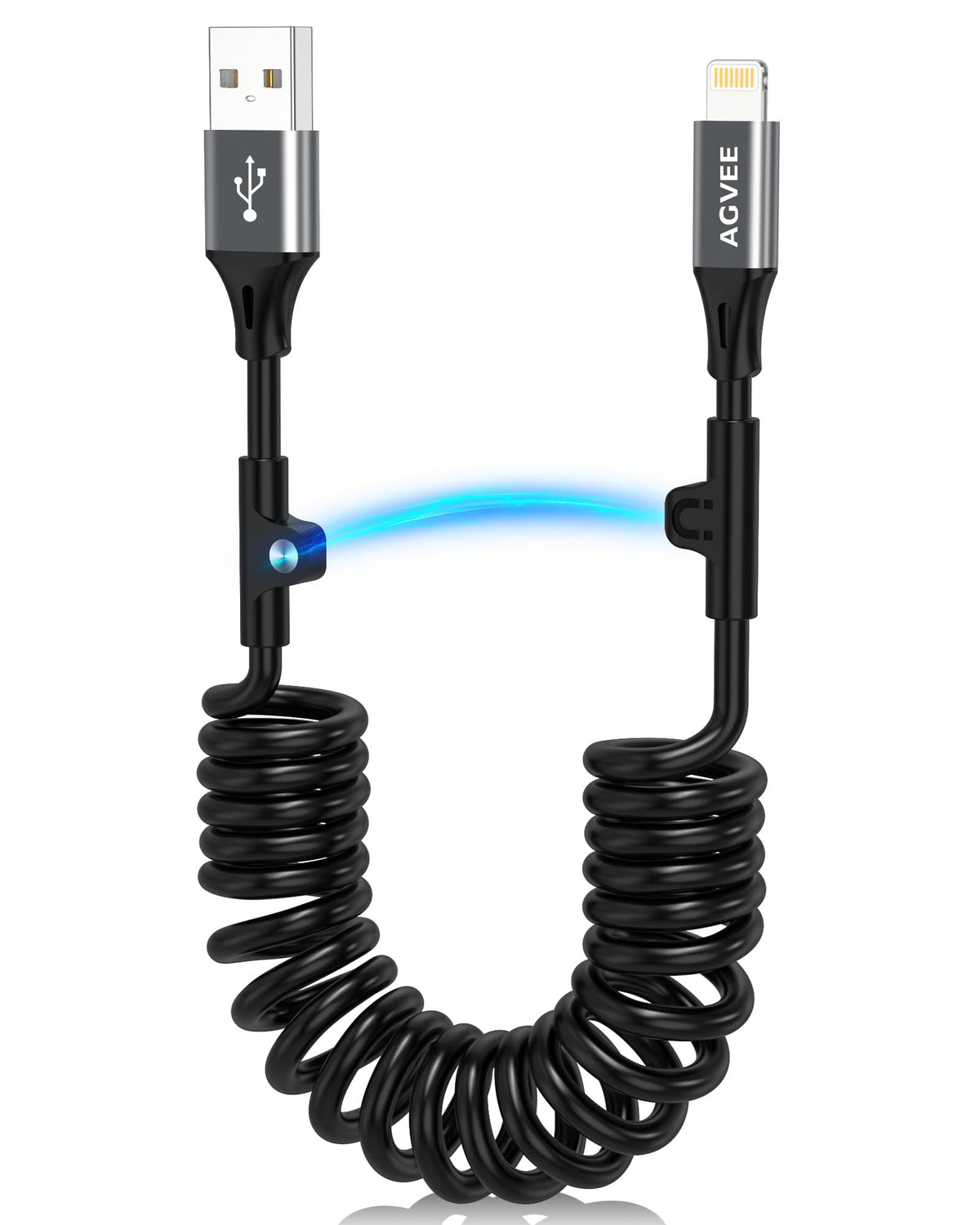 AGVEE 2 Pack 3ft Coiled USB-A to Lightning Cable [MFI Certified] Carplay