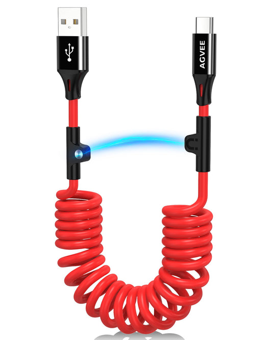 AGVEE 2 Pack 5ft Coiled USB-A to USB-C Cable [USB-IF Certified] Carplay