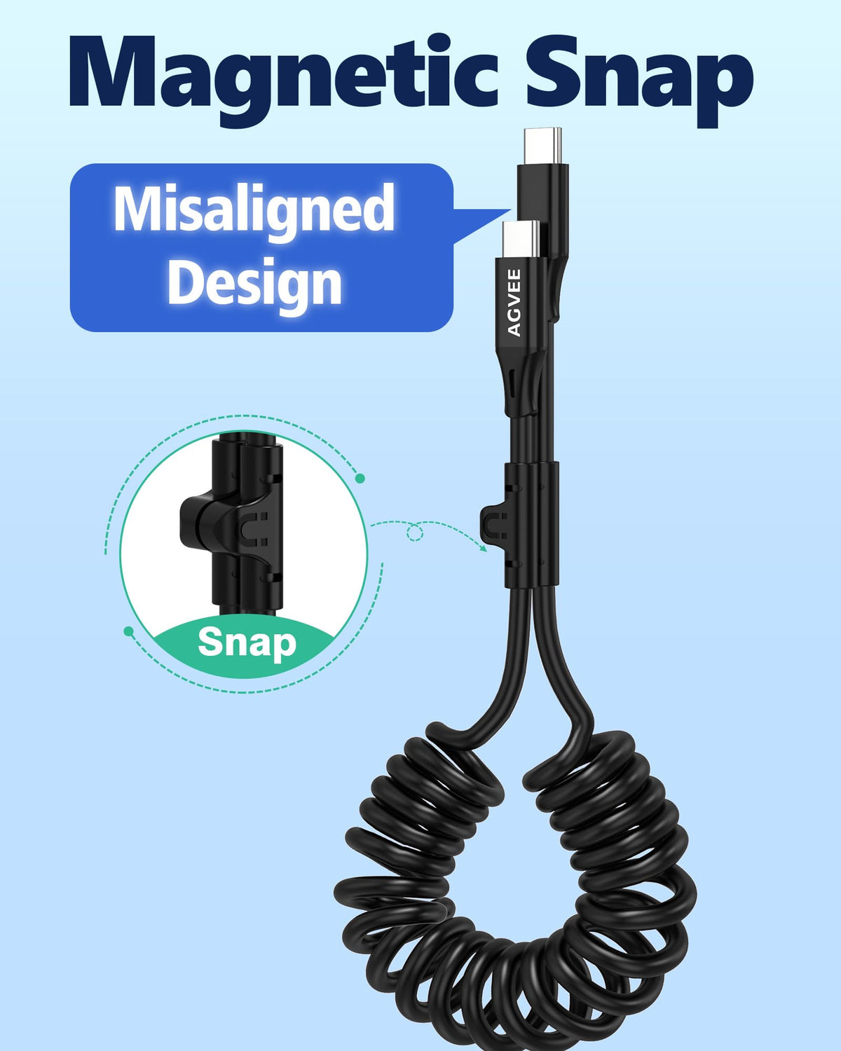 AGVEE 3ft Coiled USB-C to USB-C Cable [USB-IF Certified] Carplay