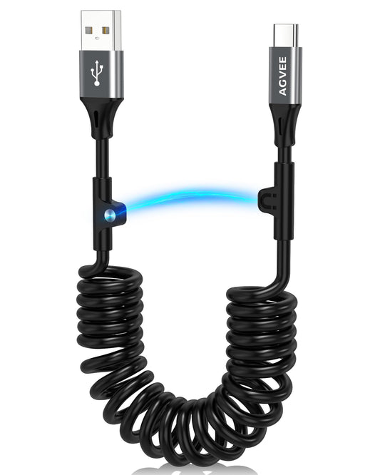 AGVEE 5ft Coiled USB-A to USB-C Cable [USB-IF Certified] Carplay