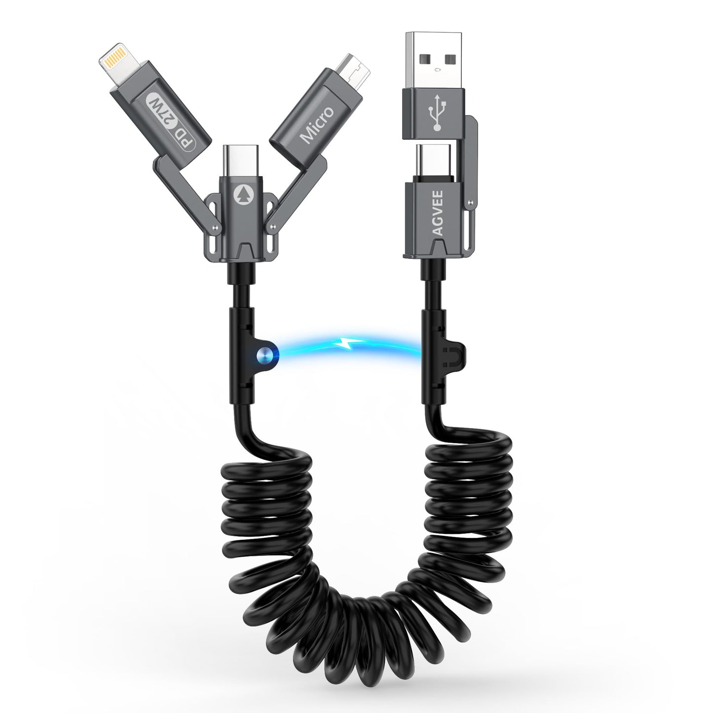 AGVEE 3ft 5-in-1 Coiled Multi Charging Charger Data Transfer Cable