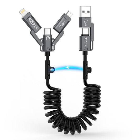 AGVEE 3ft 5-in-1 Coiled Multi Charging Charger Data Transfer Cable