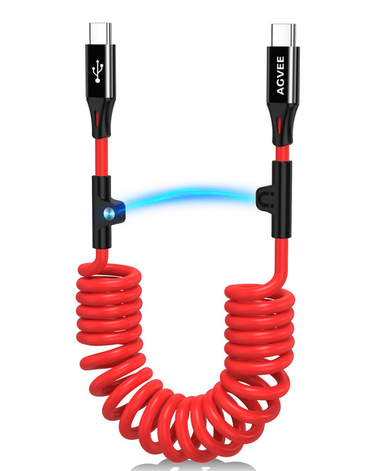 AGVEE 5ft Coiled USB-C to USB-C Cable [USB-IF Certified] Carplay