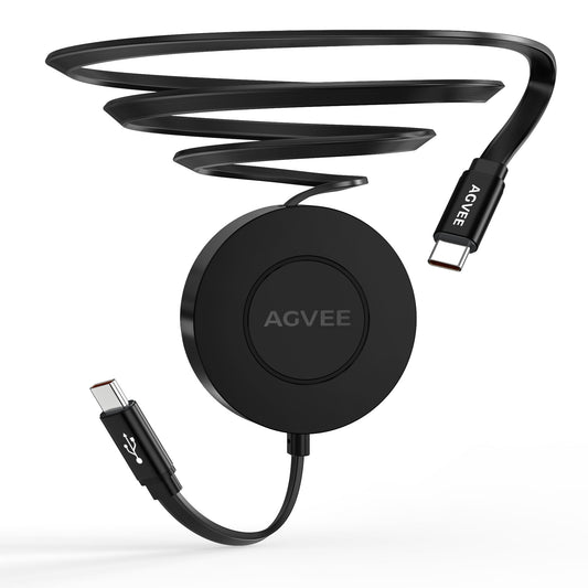 AGVEE 1ft Fixed / 2.3ft Extend Single-End Retractable USB C to C Cable