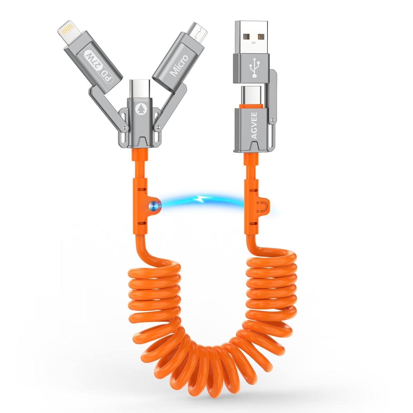 AGVEE 1.5ft 5-in-1 Coiled Multi Charging Charger Data Transfer Cable