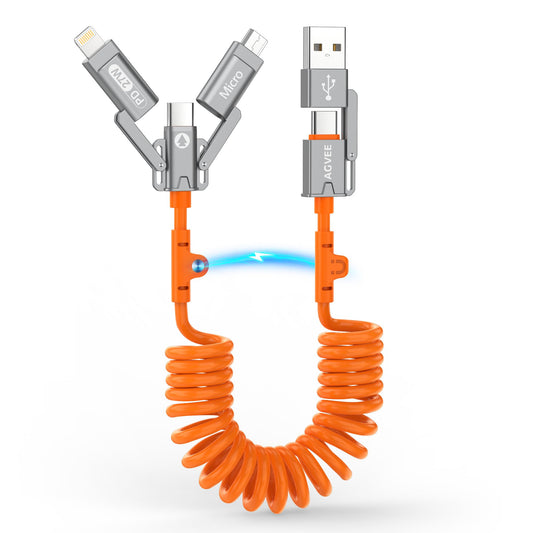 AGVEE 1.5ft 5-in-1 Coiled Multi Charging Charger Data Transfer Cable