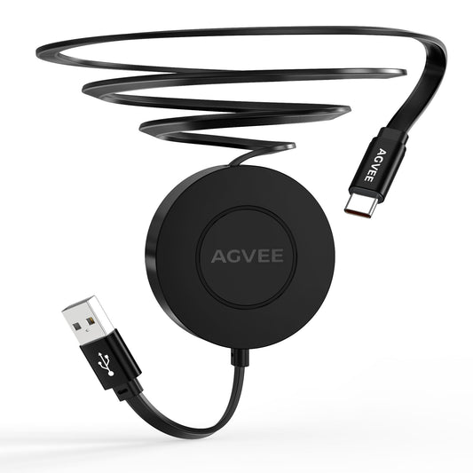 AGVEE 1.6ft Fixed / 2.3ft Extend Single-End Retractable USB C Cable