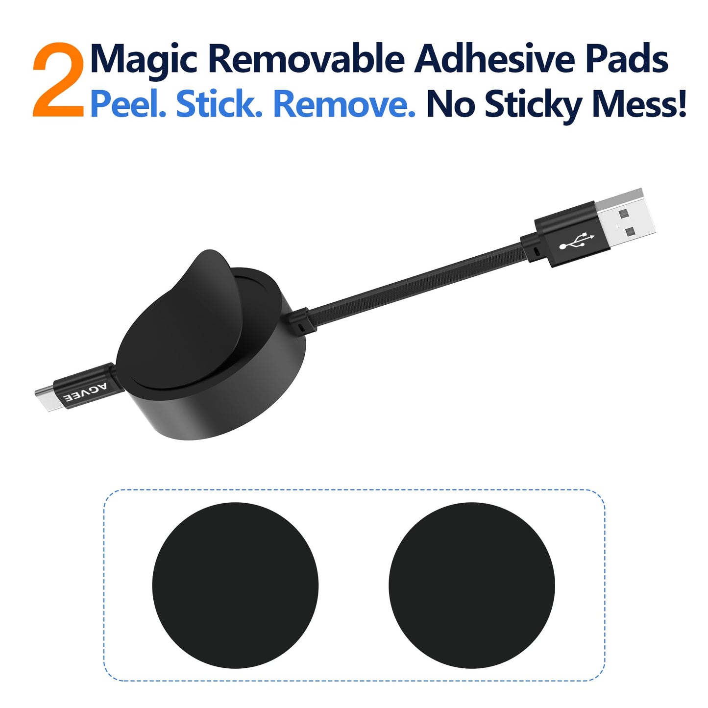 AGVEE 1.6ft Fixed / 2.3ft Extend Single-End Retractable USB C Cable
