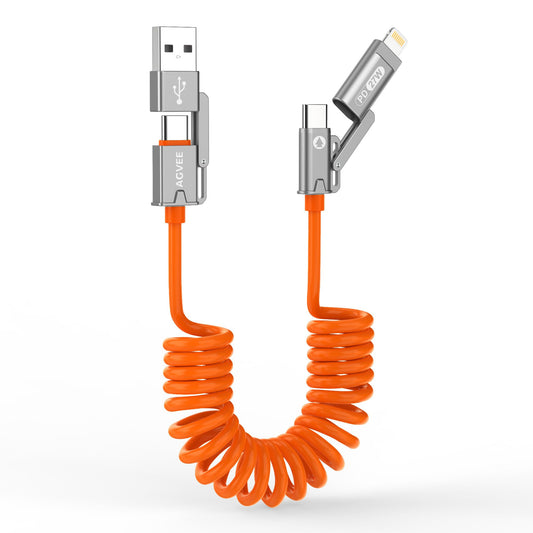 AGVEE 5ft 4-in-1 Coiled Multi Charging Charger Data Transfer Cable