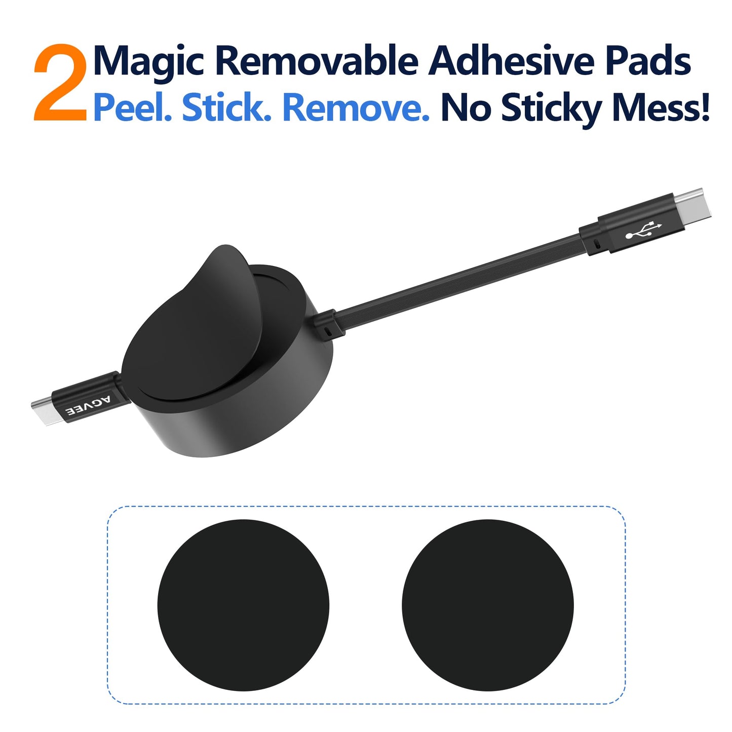 AGVEE 0.3ft Fixed / 2.3ft Extend Single-End Retractable USB C to C Cable