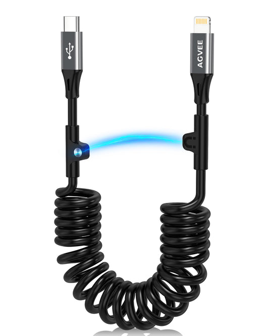 AGVEE 3ft Coiled USB-C to Lightning Cable [MFI Certified] Carplay