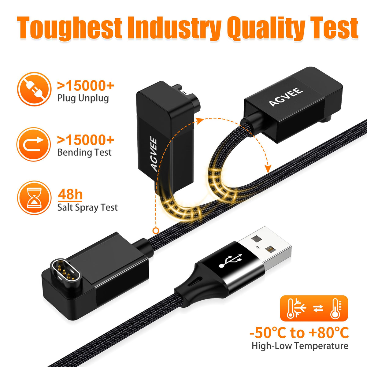AGVEE 2 Pack 6.6ft Charger for Garmin Watch, L-Shape Nil Gap Charging Cable