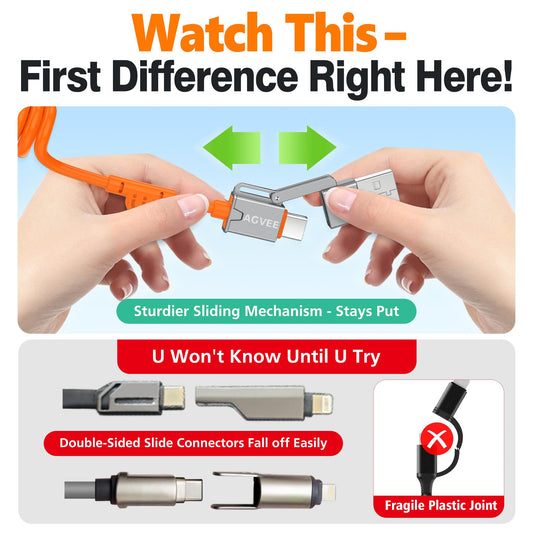 AGVEE 1.5ft 5-in-1 Coiled Multi Charging Charger Data Transfer Cable