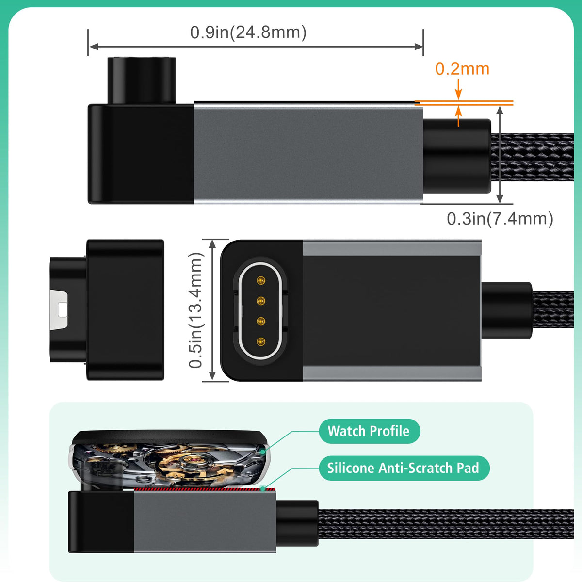 AGVEE 2 Pack 6.6ft Charger for Garmin Watch, L-Shape Nil Gap Charging Cable