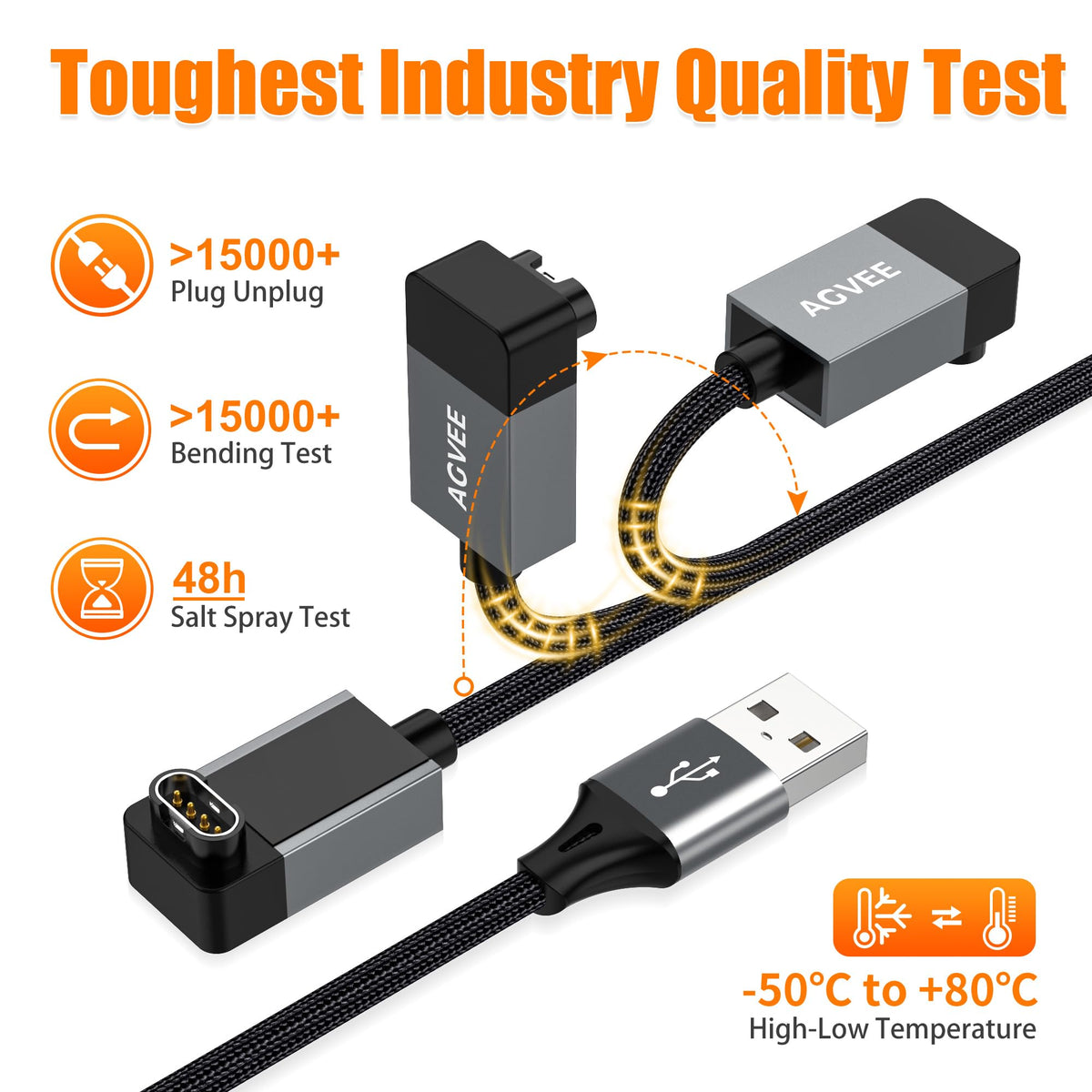 AGVEE 2 Pack 6.6ft Charger for Garmin Watch, L-Shape Nil Gap Charging Cable