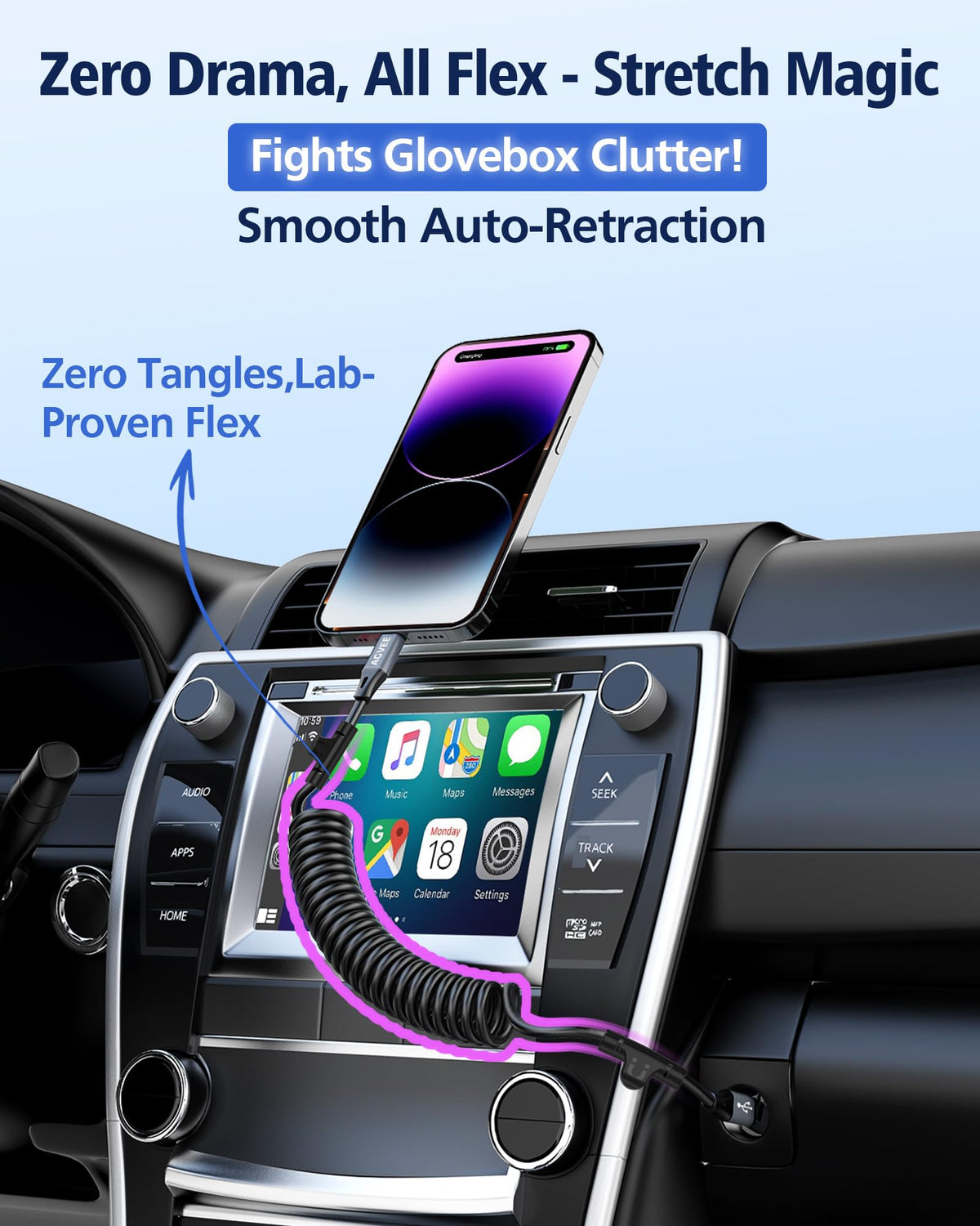 AGVEE 3ft Coiled USB-C to Lightning Cable [MFI Certified] Carplay