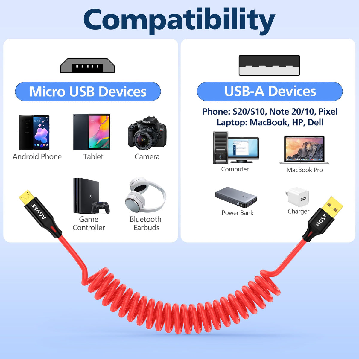 AGVEE 1.6ft Coiled USB-A to Micro USB Cable, [USB-IF Certified]
