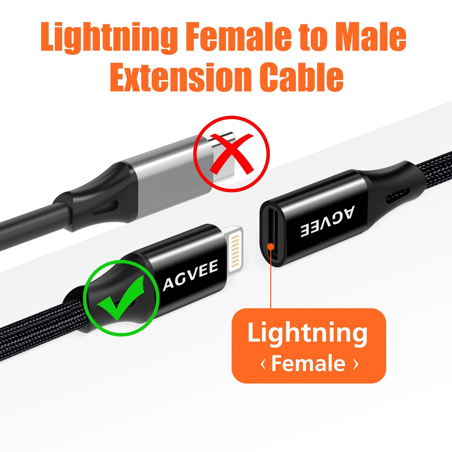AGVEE 6.6ft Lightning Extension Cable