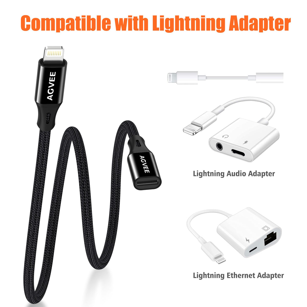 AGVEE 2 Pack 6.6ft Lightning Extension Cable