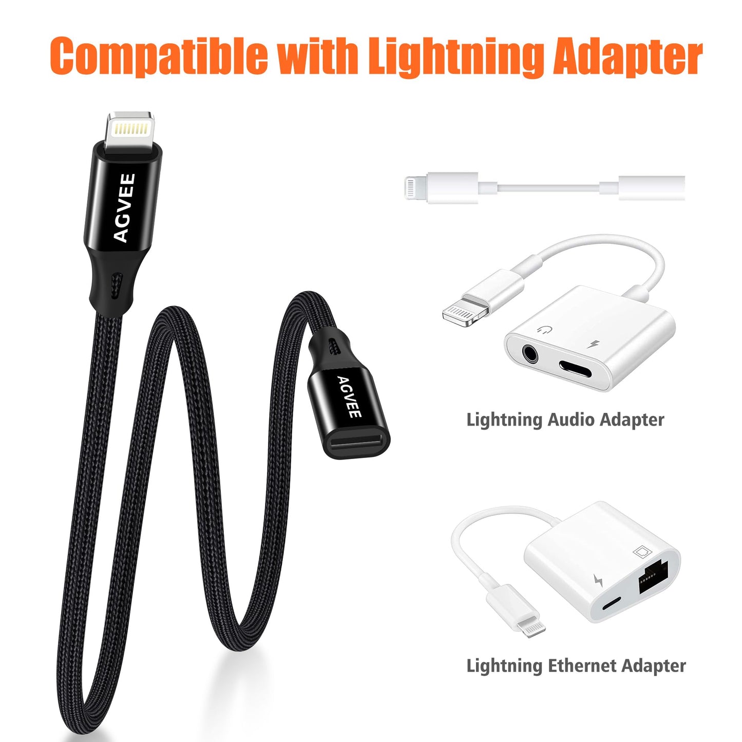 AGVEE 6.6ft Lightning Extension Cable
