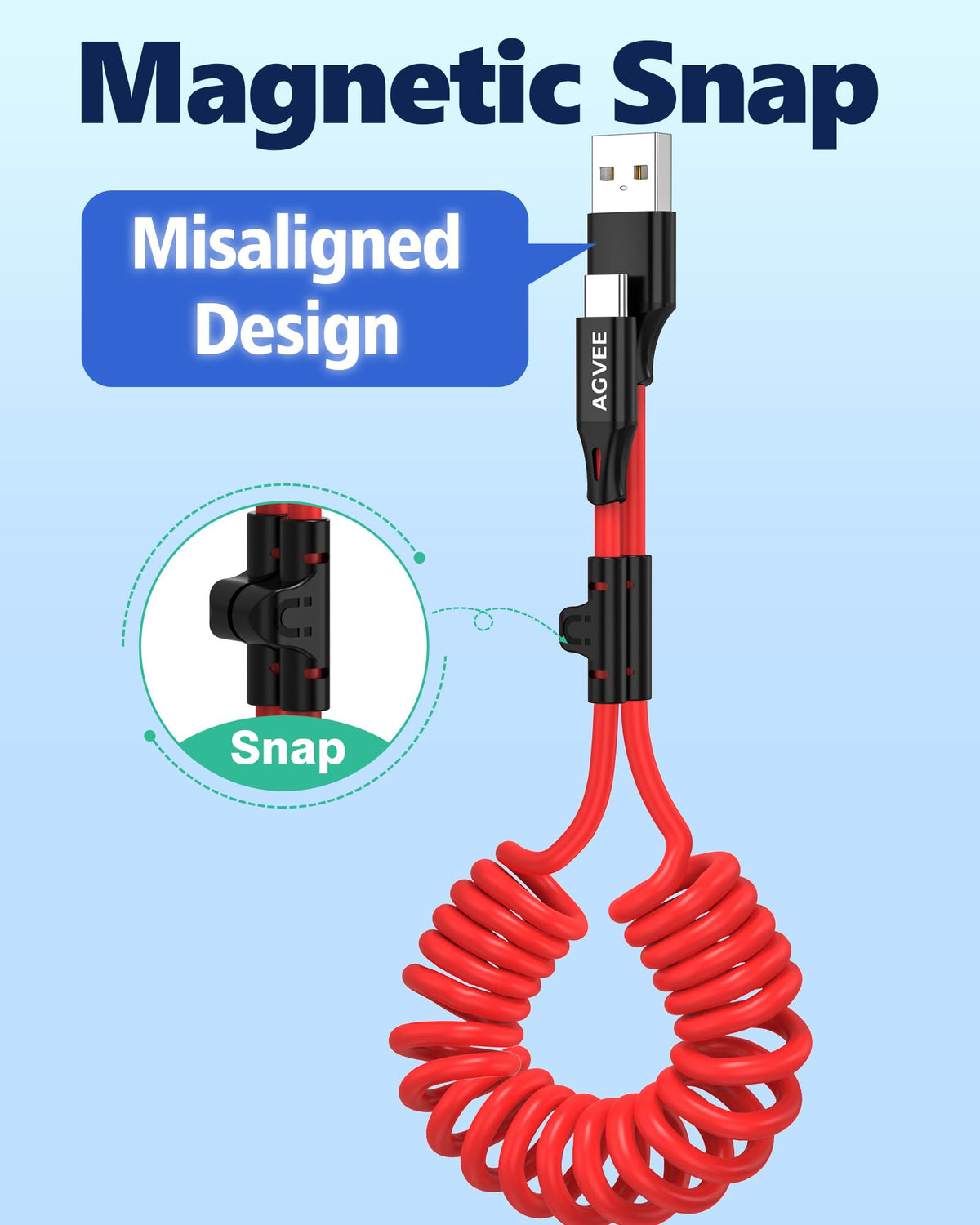 AGVEE 2 Pack 5ft Coiled USB-A to USB-C Cable [USB-IF Certified] Carplay