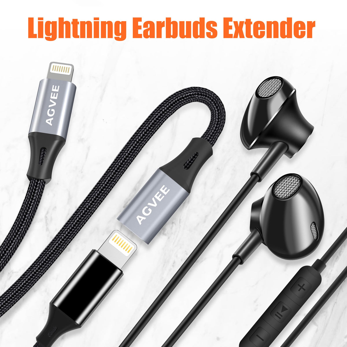 AGVEE 2 Pack 4 inch Lightning Extension Cable