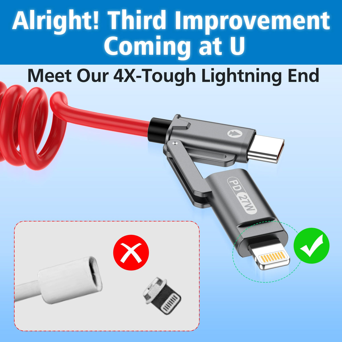 AGVEE 5ft 4-in-1 Coiled Multi Charging Charger Data Transfer Cable