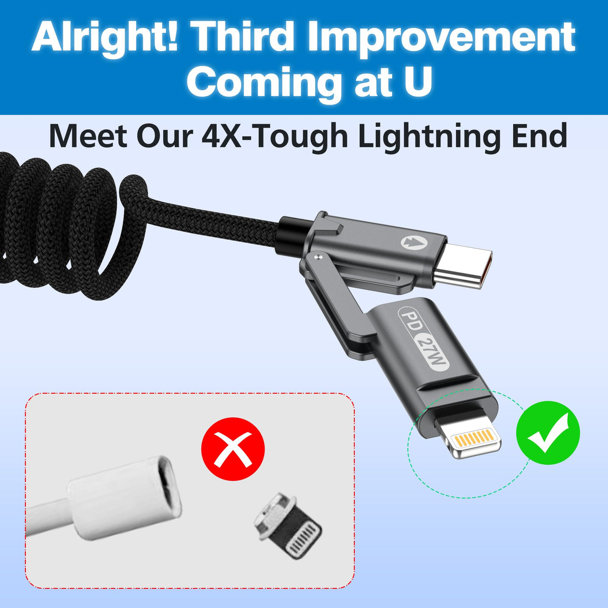 AGVEE 3ft 4-in-1 Coiled Multi Charging Charger Data Transfer Cable
