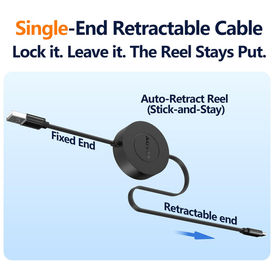 AGVEE 1.6ft Fixed / 2.3ft Extend Single-End Retractable USB C Cable