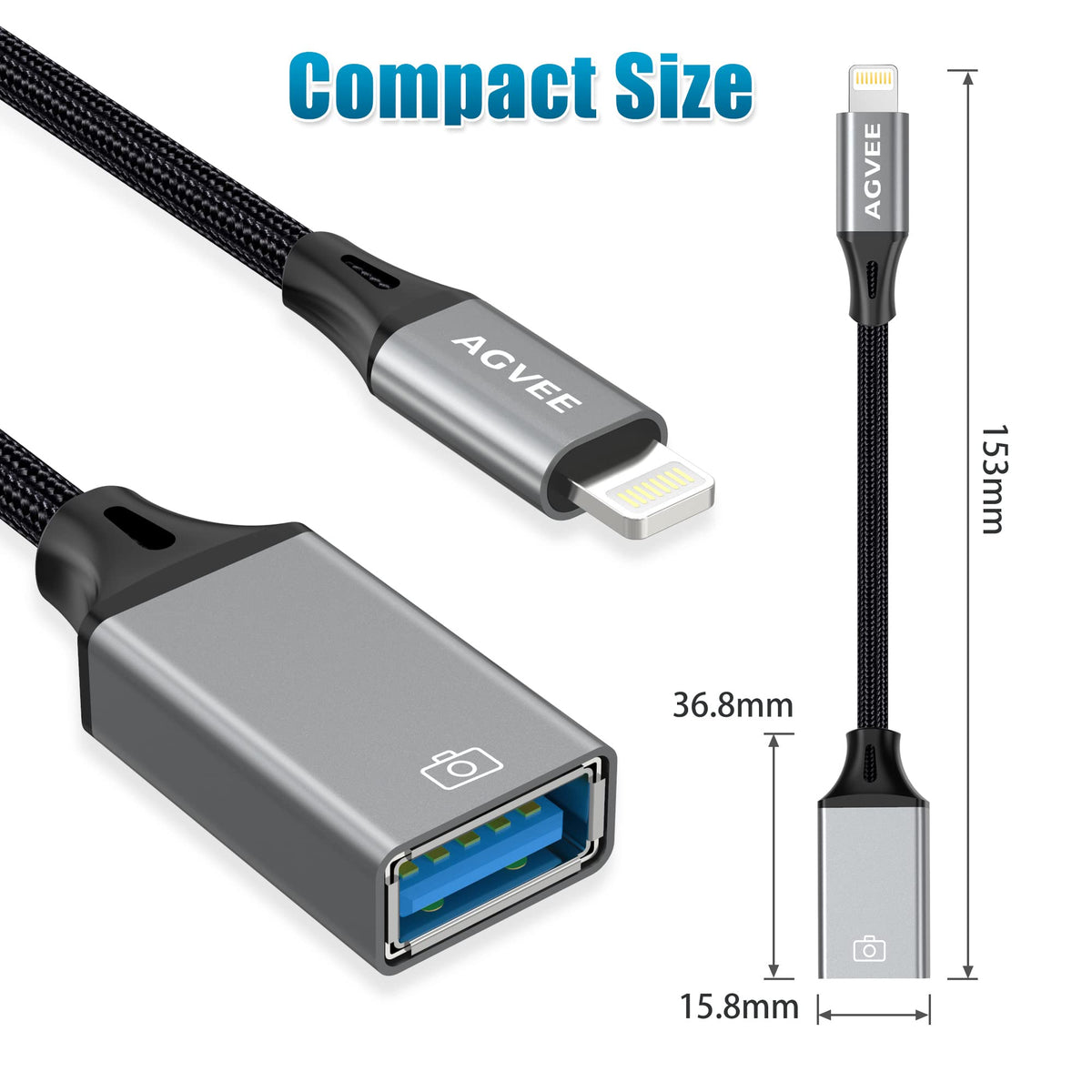 AGVEE 4 inch Lightning to USB Camera Adapter