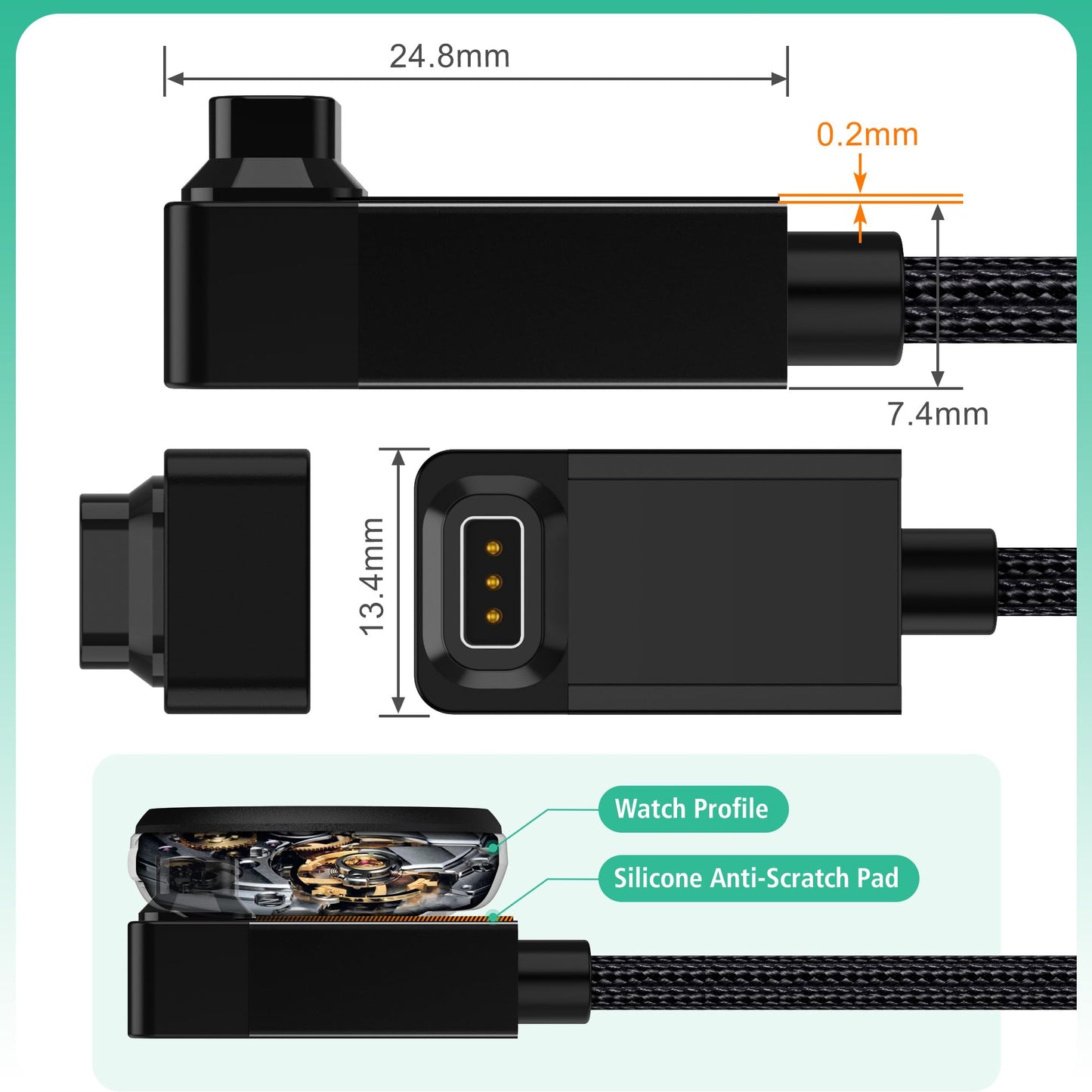 AGVEE 2 Pack 3.3ft Charger for Coros Smartwatch, L-Shape Right Angle