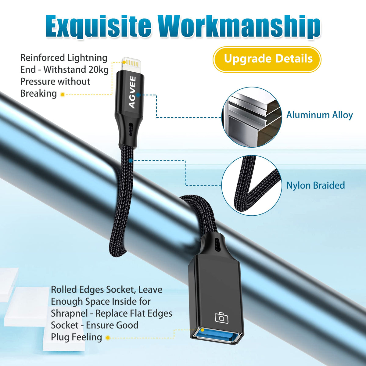 AGVEE 4 inch Lightning to USB Camera Adapter