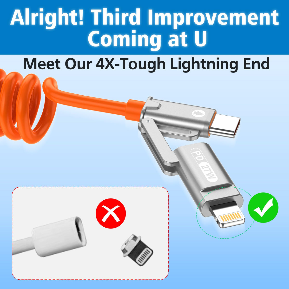 AGVEE 5ft 4-in-1 Coiled Multi Charging Charger Data Transfer Cable