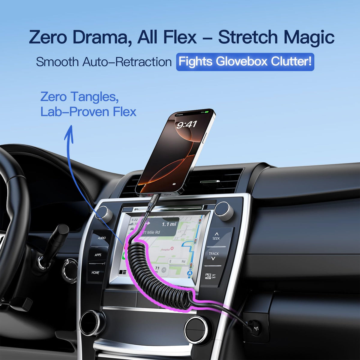 AGVEE 2 Pack 1.5ft Coiled USB-A to USB-C Cable [USB-IF Certified] Carplay
