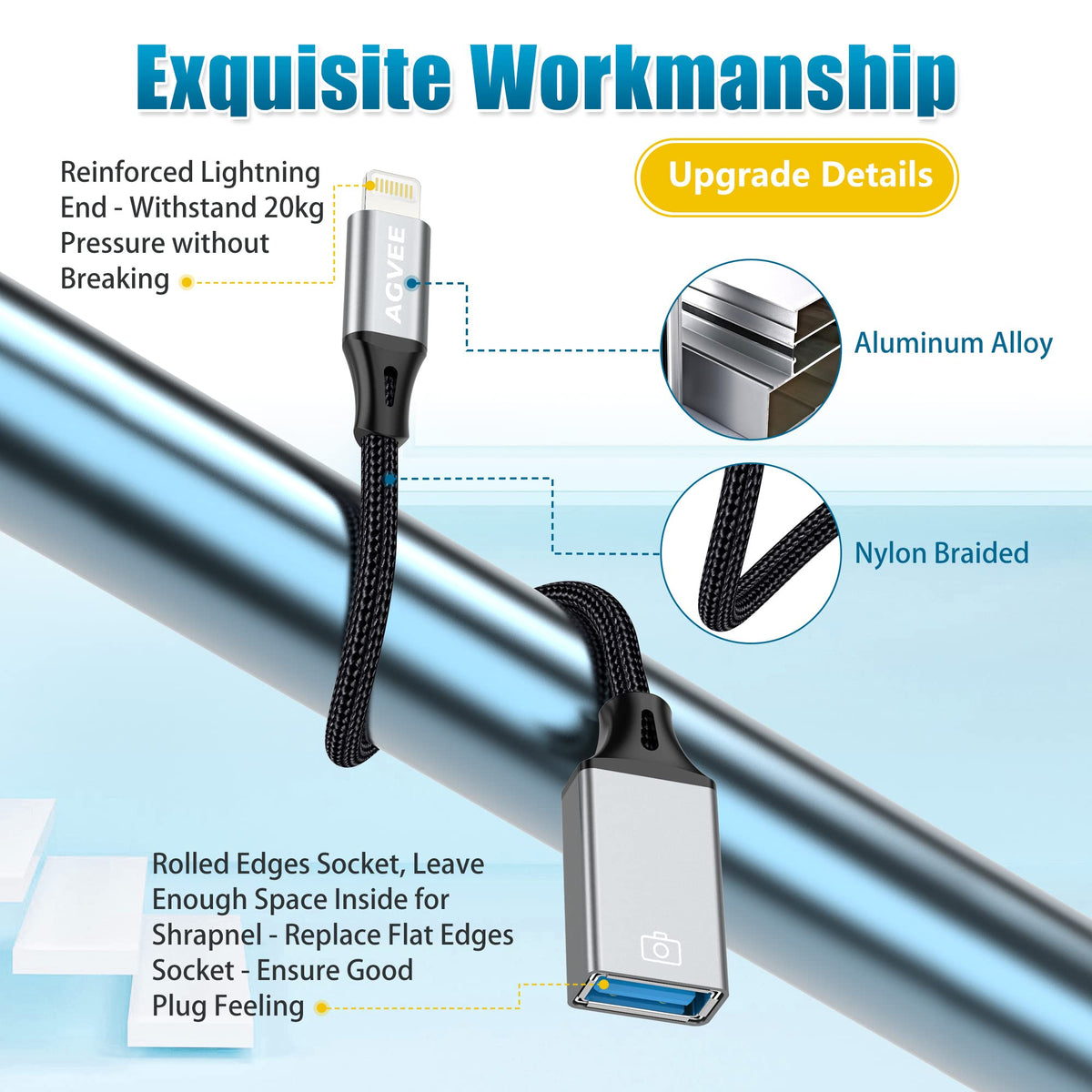 AGVEE 4 inch Lightning to USB Camera Adapter