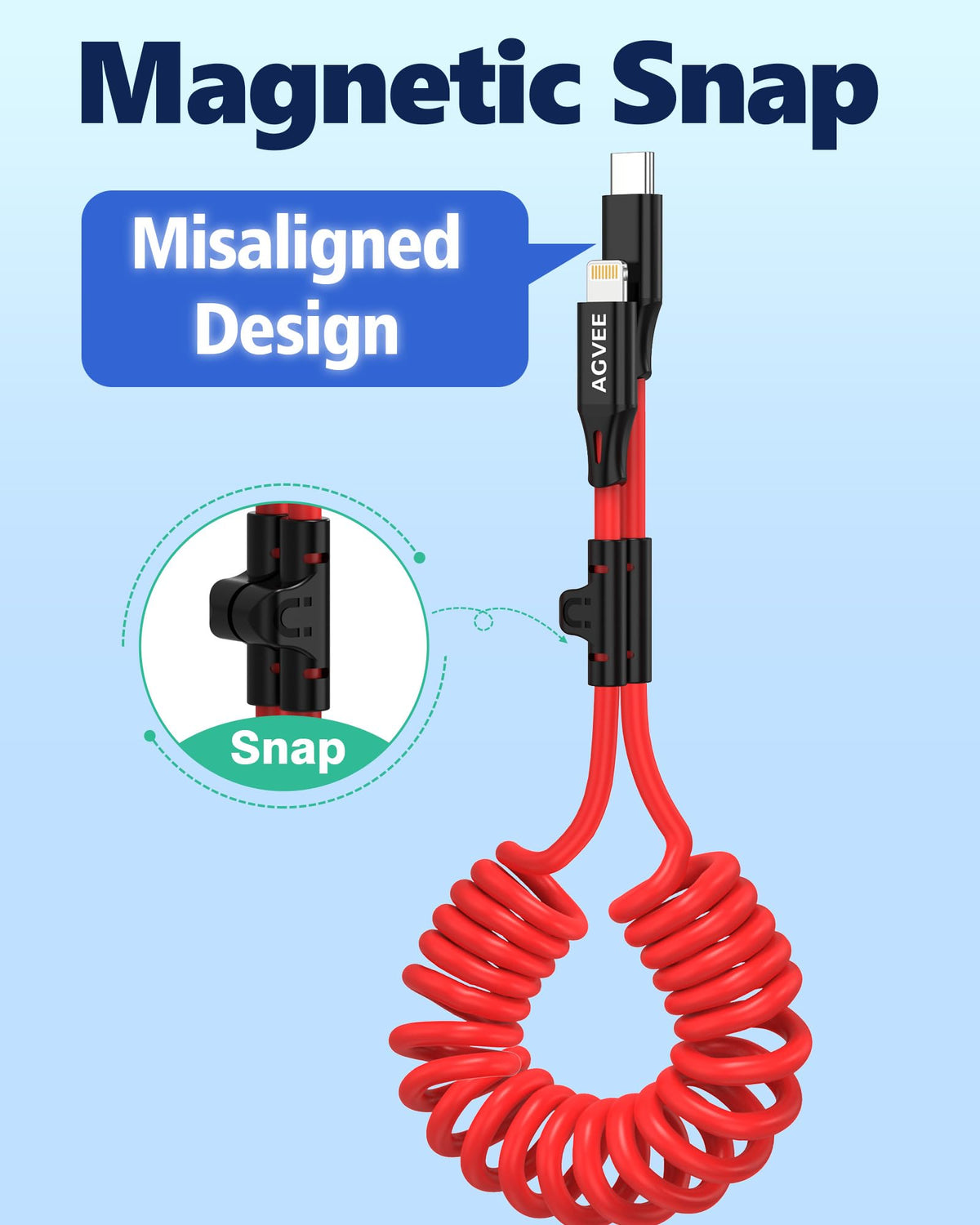 AGVEE 3ft Coiled USB-C to Lightning Cable [MFI Certified] Carplay