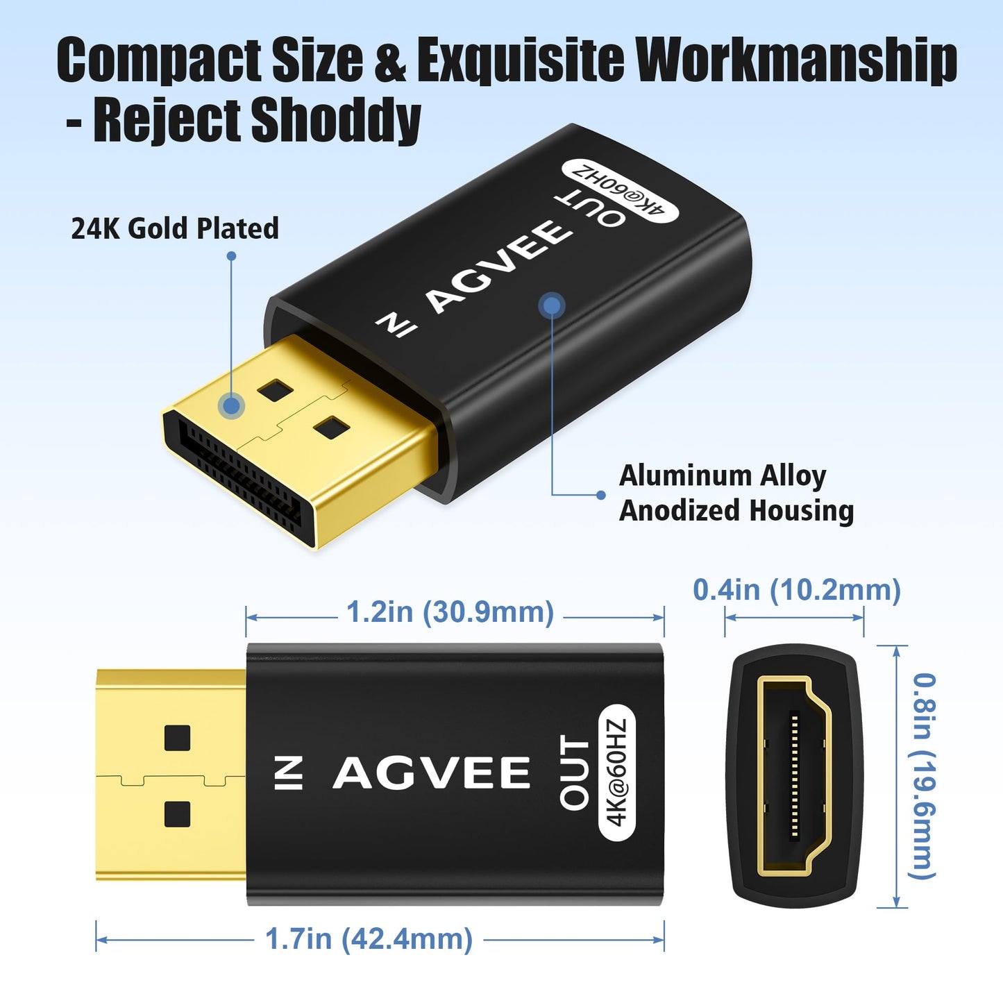 AGVEE 2 Pack 4K@60HZ DisplayPort to HDMI Adapter DP Display Port Converter