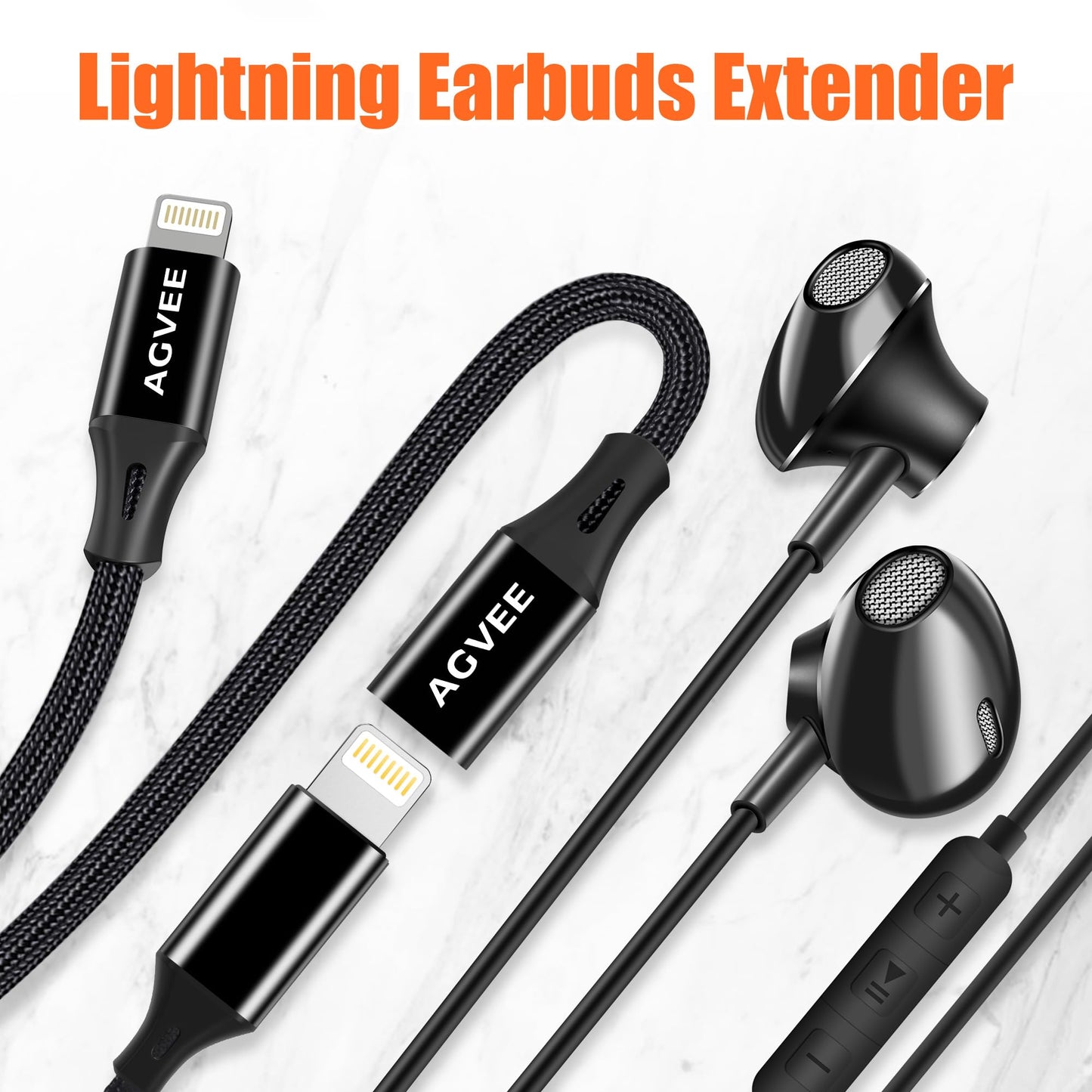 AGVEE 4 inch Lightning Extension Cable